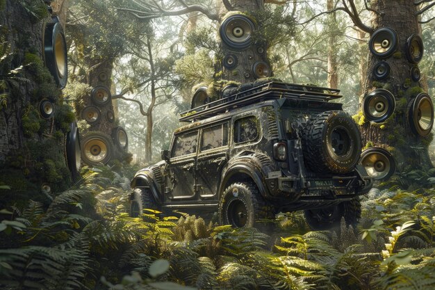 Off-road car in fantasy scenario