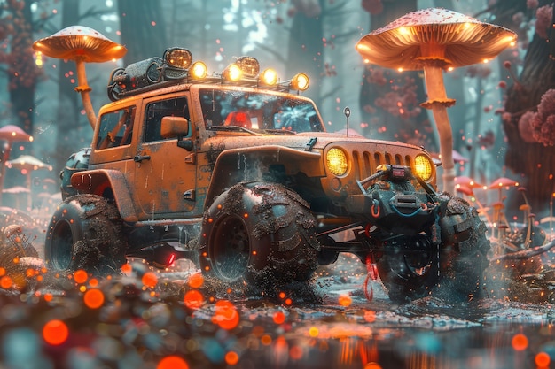 Free photo off-road car in fantasy scene