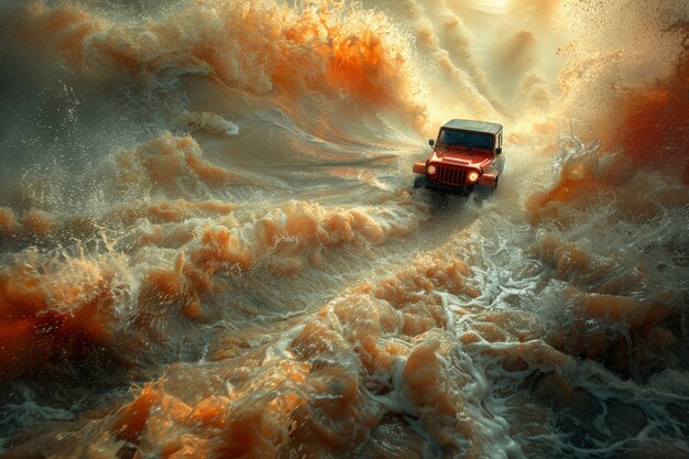 Free Photo off-road car in fantasy scene