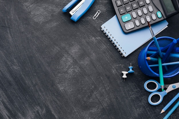 Office instruments on black table