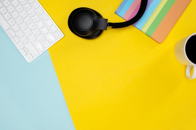 Free photo office tools and a cup of coffee on the table