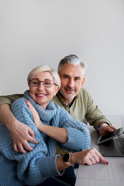 Old couple learning to use technology