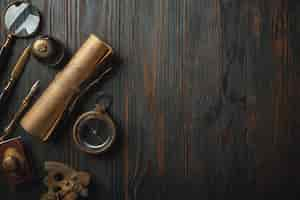 Free photo old fashioned flat lay with letters writing accessories on dark wooden table