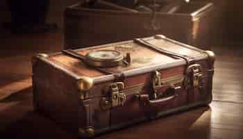 Free photo old fashioned leather suitcase a timeless adventure essential generated by ai