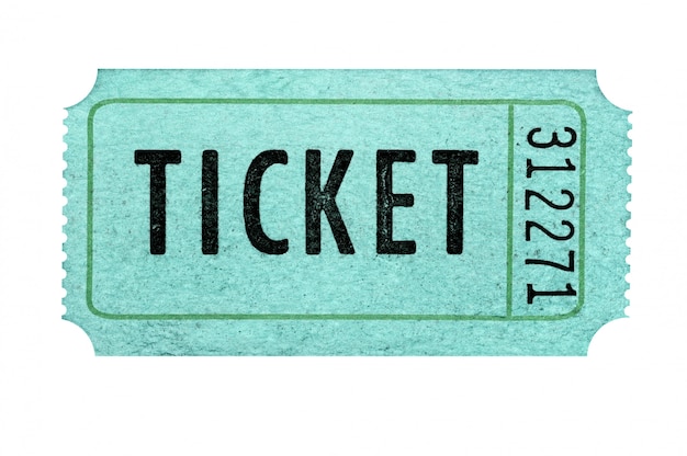 Free photo old green admission ticket isolated against a white background.