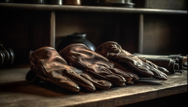 Free photo old leather work glove protects against heat generated by ai