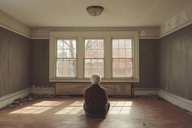 Old man in abandoned home