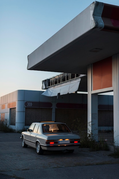 Free photo old parked car with backlights on