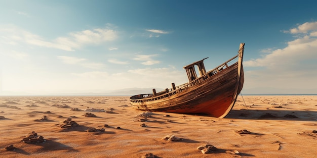 Free Photo an old ship stranded in a big desert