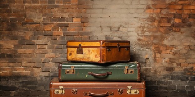 Free Photo old travel trunks against a brick wall full of stories