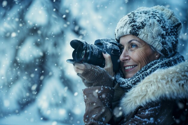 Old woman celebrating world photography day