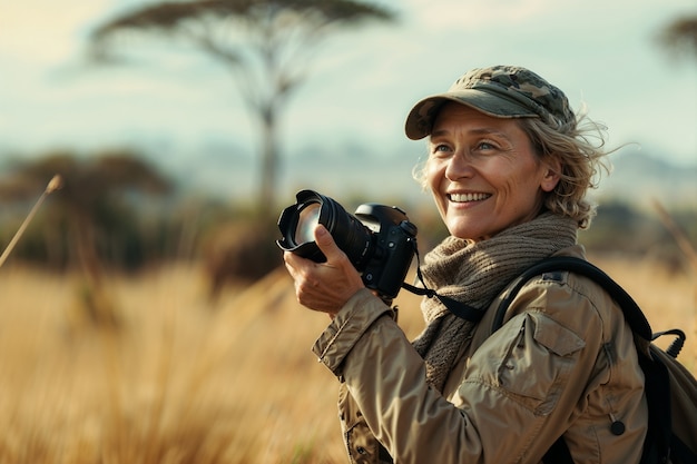 Old woman celebrating world photography day