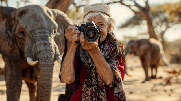 Free photo old woman celebrating world photography day