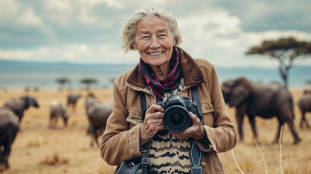 Old woman celebrating world photography day