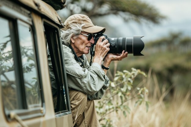 Old woman celebrating world photography day