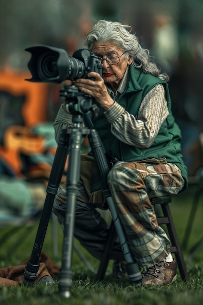 Old woman celebrating world photography day