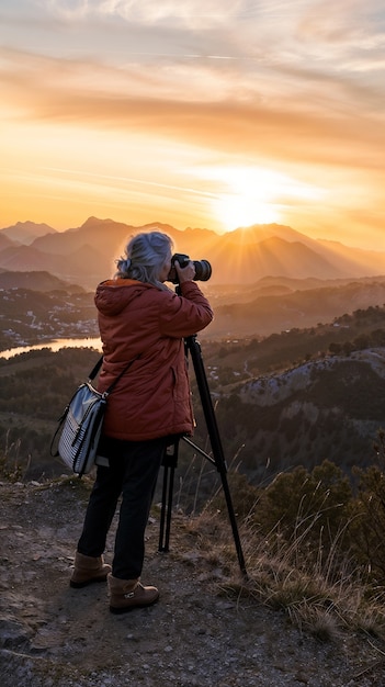 Old woman celebrating world photography day