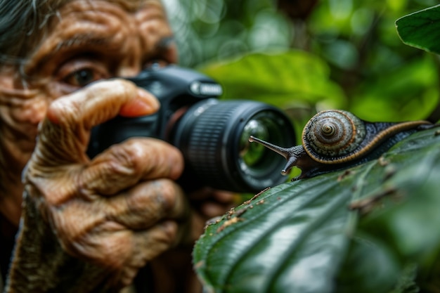 Old woman celebrating world photography day