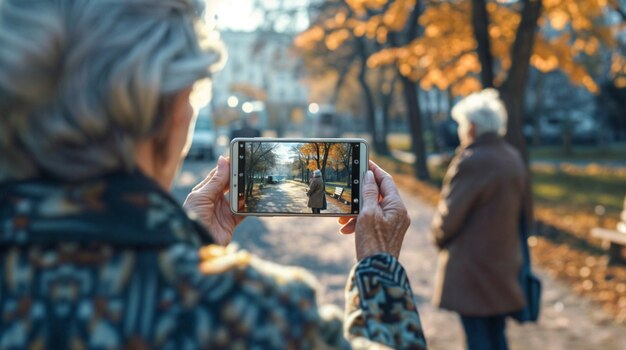 Old woman celebrating world photography day