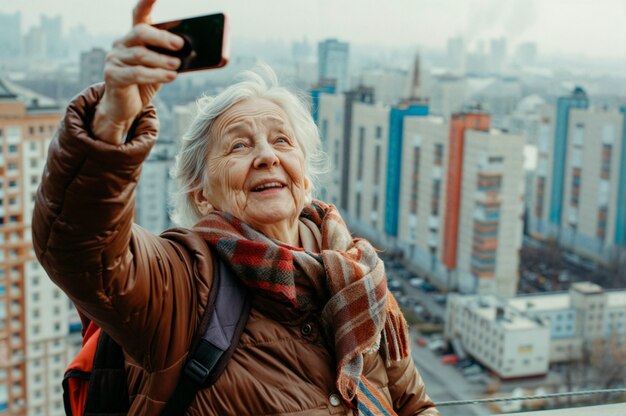 Old woman celebrating world photography day