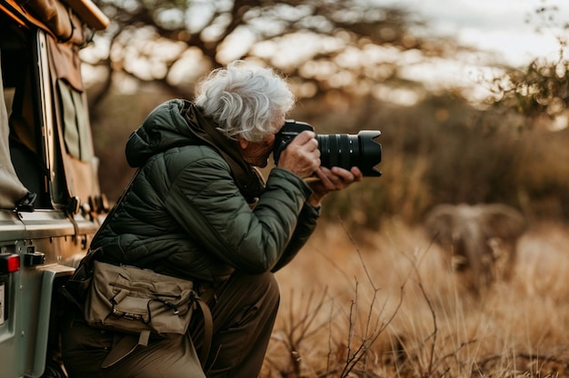 Old woman celebrating world photography day