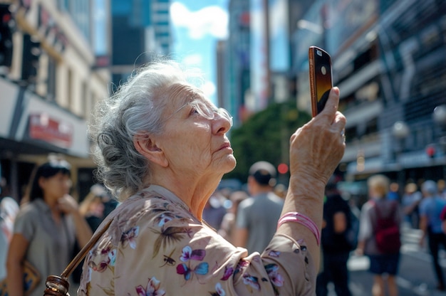 Old woman celebrating world photography day