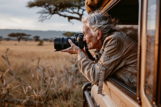 Old woman celebrating world photography day