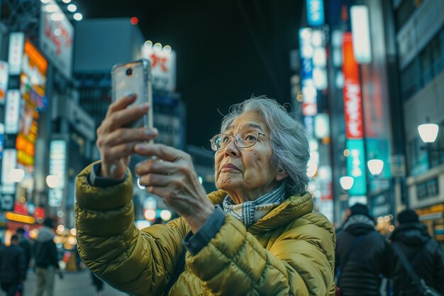 Old woman celebrating world photography day