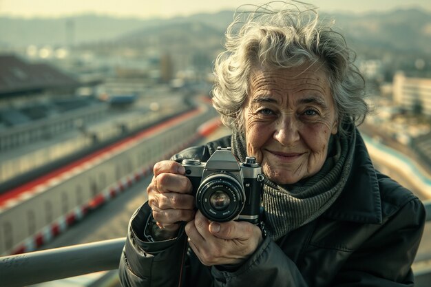 Old woman celebrating world photography day