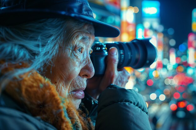 Old woman celebrating world photography day