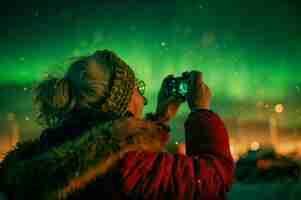 Free photo old woman celebrating world photography day