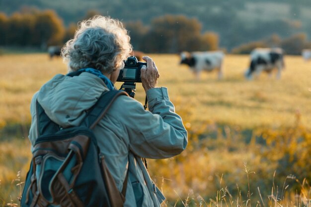 Old woman celebrating world photography day