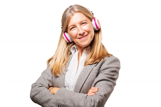 Free Photo old woman listening music