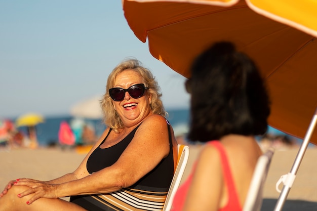 Oldies having fun at the beach