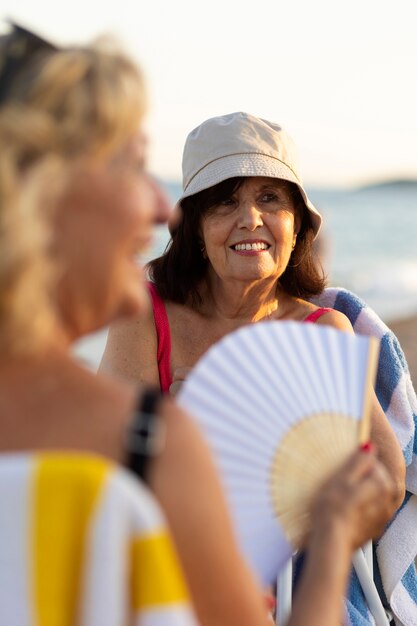 Oldies having fun at the beach