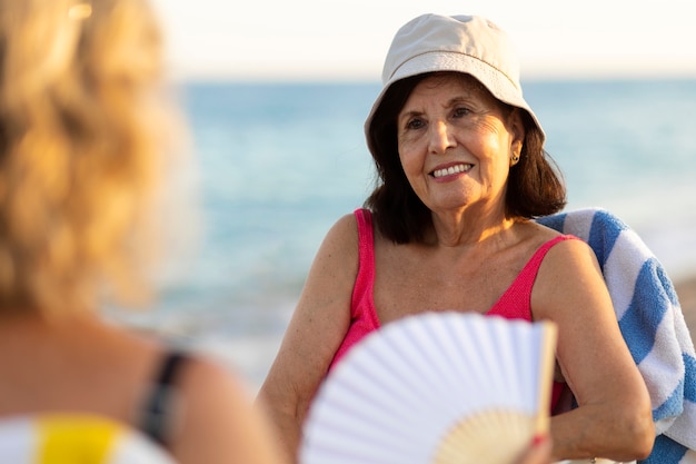 Oldies having fun at the beach