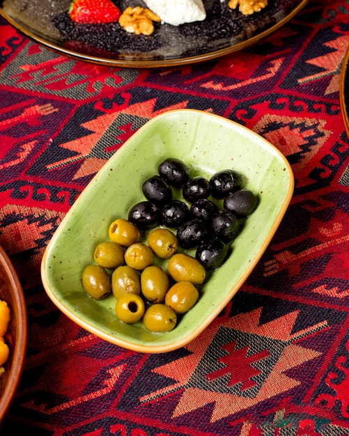 Olives set on the table