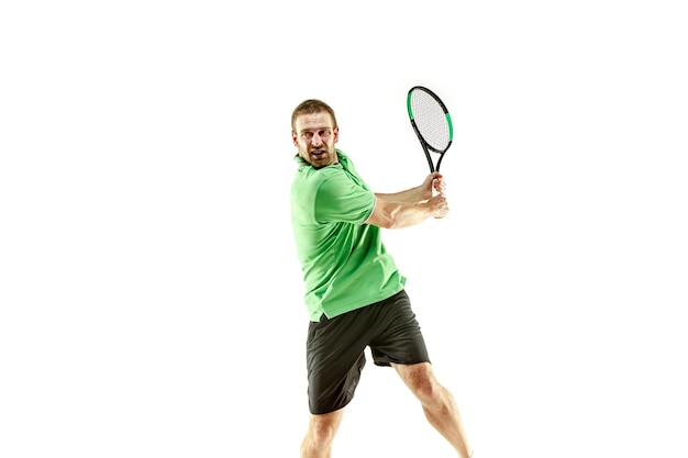 One caucasian man playing tennis player    