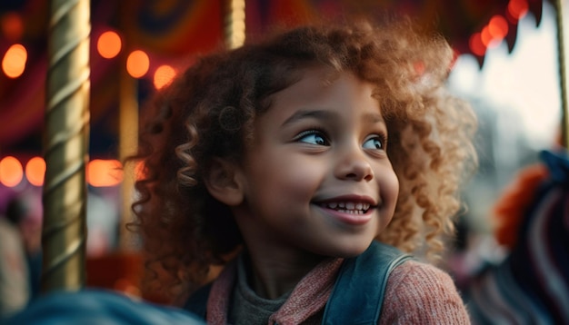 One cheerful toddler sitting outdoors looking up generated by AI