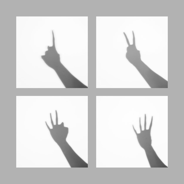 Free Photo one to four fingers count signs frame shadow isolated over white background