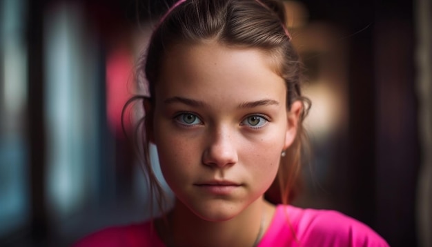 One girl with brown hair smiling happily generated by AI