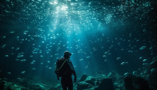 Free Photo one person diving into blue underwater adventure generated by ai