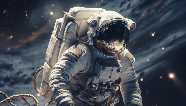 One person standing outdoors in a futuristic space suit exploring generated by AI