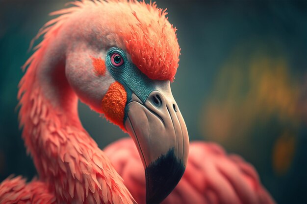 One pink flamingo bird closeup