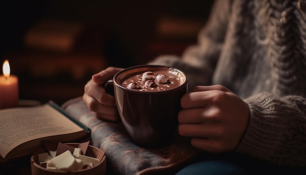 Free Photo one woman holding coffee cup enjoying warmth generated by ai