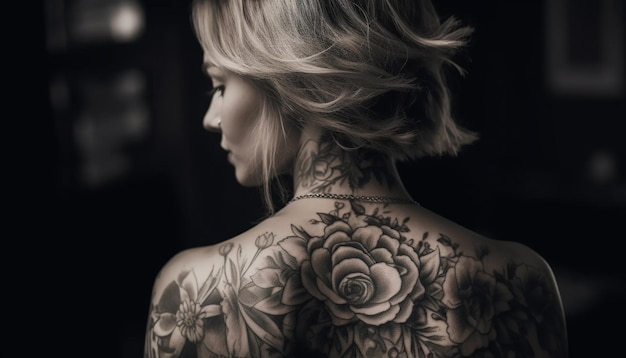 One young woman tattooed elegance in black generated by AI