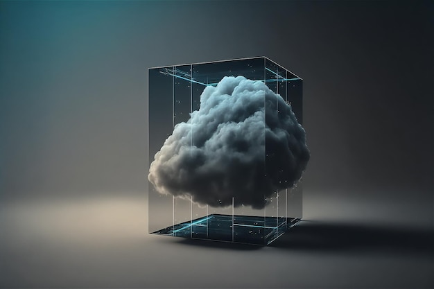 Free photo online cloud data storage rack concept in glass cube digital server for global network database