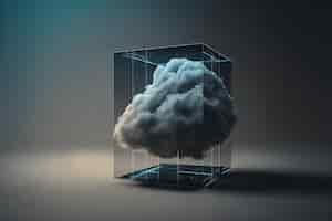 Free photo online cloud data storage rack concept in glass cube digital server for global network database