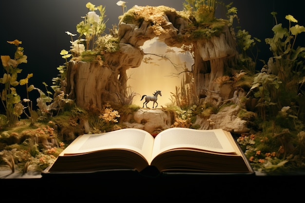 Open book concept for fairy tale and fiction storytelling