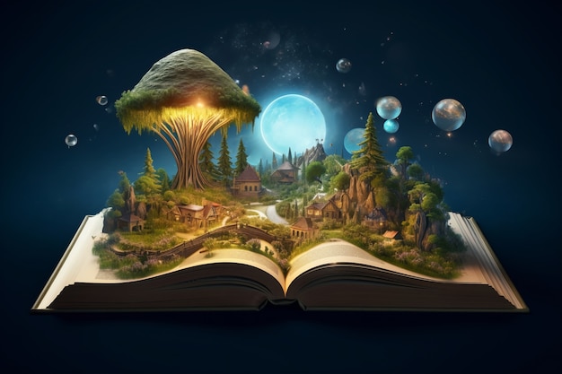 Open book concept for fairy tale and fiction storytelling